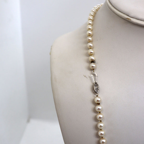 Vintage Cultured Pearl and 14 Karat Gold Single Strand Necklace