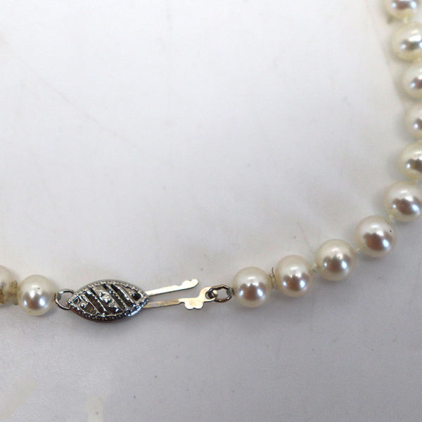 Vintage Cultured Pearl, 14 Karat White Gold and Diamond Pendant Drop Necklace