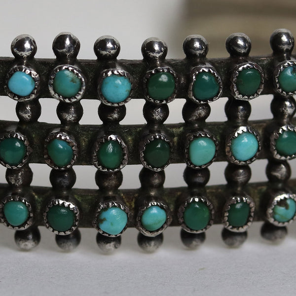 Native American Zuni Silver and Turquoise Petit-Point Snake Eyes Cuff Bracelet