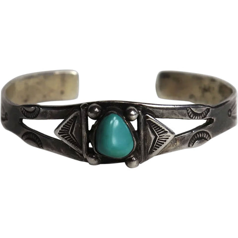 Native American Indian Morris Robinson Hopi Silver and Turquoise Cuff Bracelet