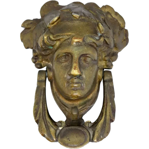 Vintage Neoclassical Cast Brass Athena Mask Door Knocker