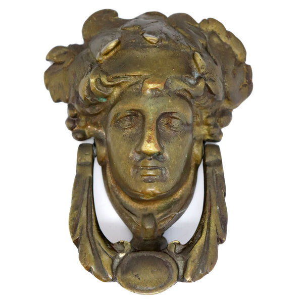 Vintage Neoclassical Cast Brass Athena Mask Door Knocker