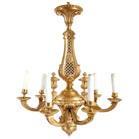 Vintage French / Italian Gilt Bronze Six-Light Chandelier