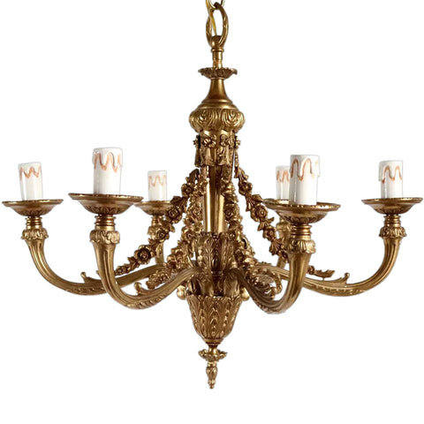 Vintage Italian Cast Brass Six-Light Chandelier