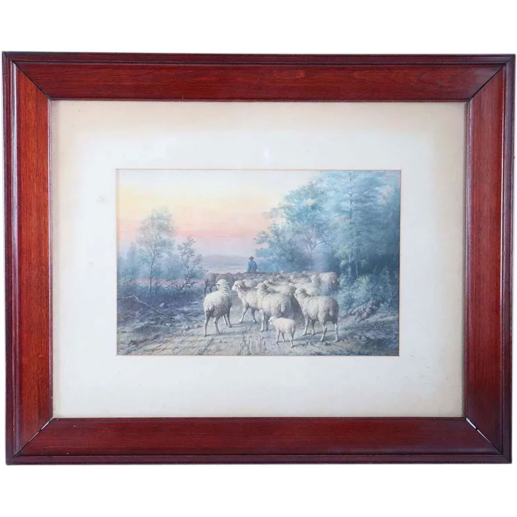 George Rieke GEORGE RIECKE Watercolor on Paper Painting, Landscape with Sheep
