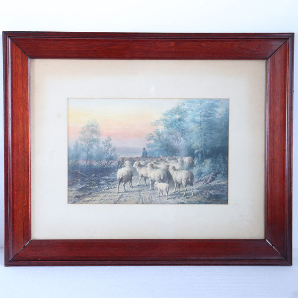 GEORGE RIECKE Watercolor on Paper Painting, Landscape with Sheep