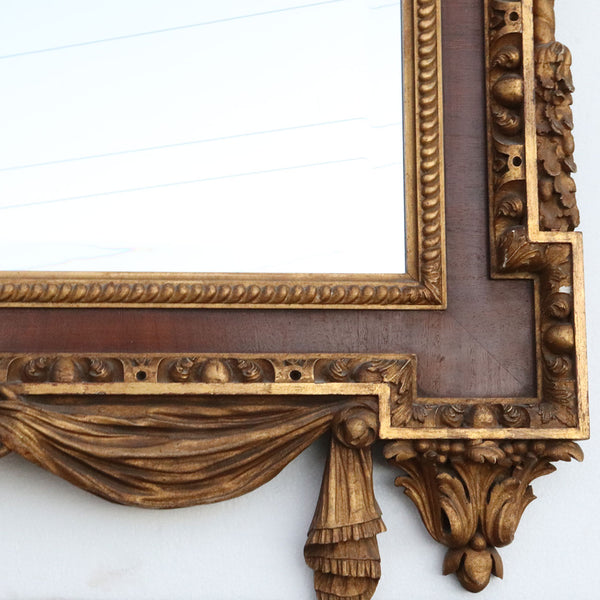 Vintage English George II Style Giltwood and Mahogany Veneer Beveled Mirror
