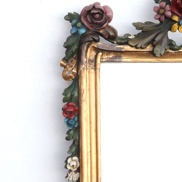 Vintage Italian Style Polychrome and Gilt Plaster Wood Wall Mirror