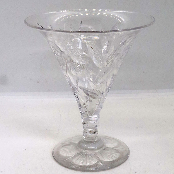 American Engraved and Wheel Cut Floral Pattern Trumpet Posy Vase