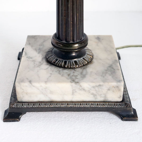 American Marble, Bronze, Glass and Crystal Oil Lamp as a One-Light Table Lamp