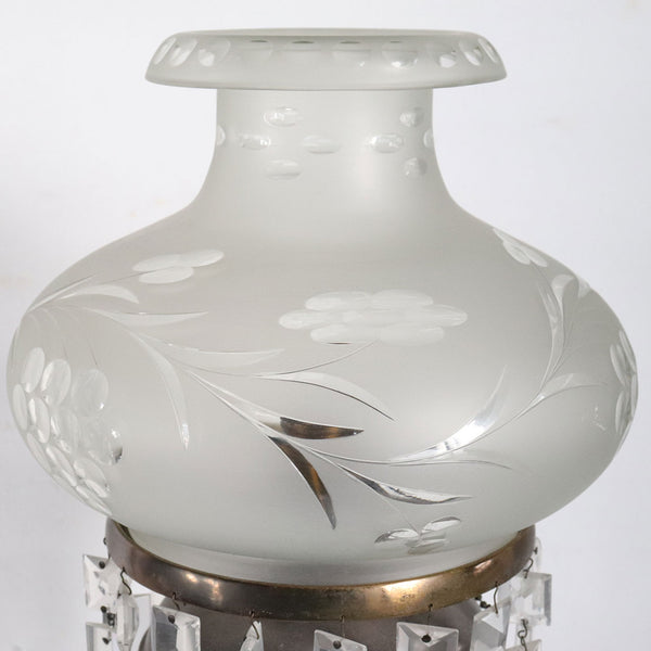 American Marble, Bronze, Glass and Crystal Oil Lamp as a One-Light Table Lamp