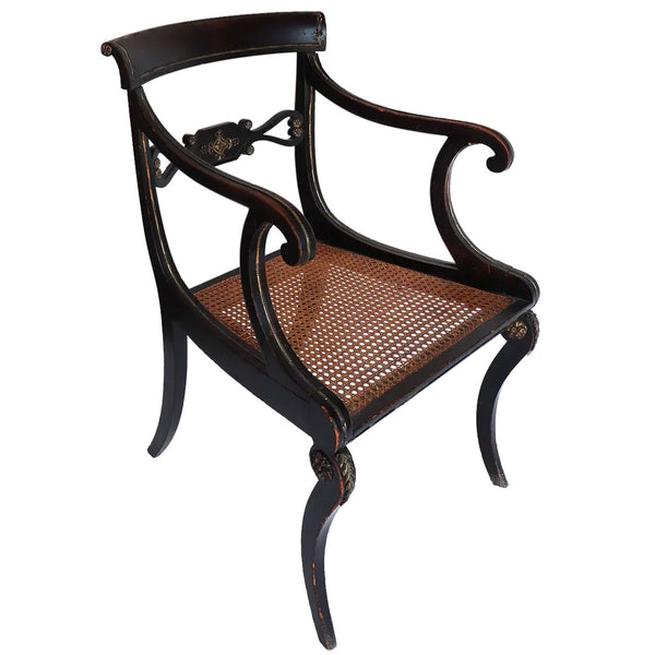 English Regency Gilt Lacquered Beechwood Caned Armchair