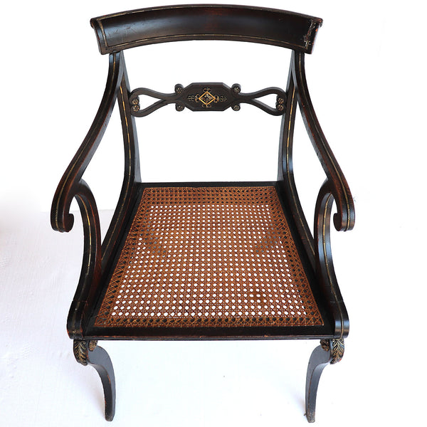 English Regency Gilt Lacquered Beechwood Caned Armchair