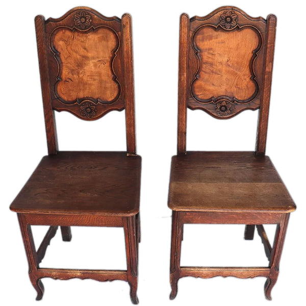 Pair French Provincial Louis XV Revival Oak and Elm Side Chairs