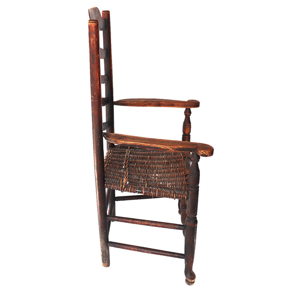English Georgian Oak Woven Seat Ladderback Armchair