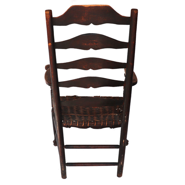 English Georgian Oak Woven Seat Ladderback Armchair
