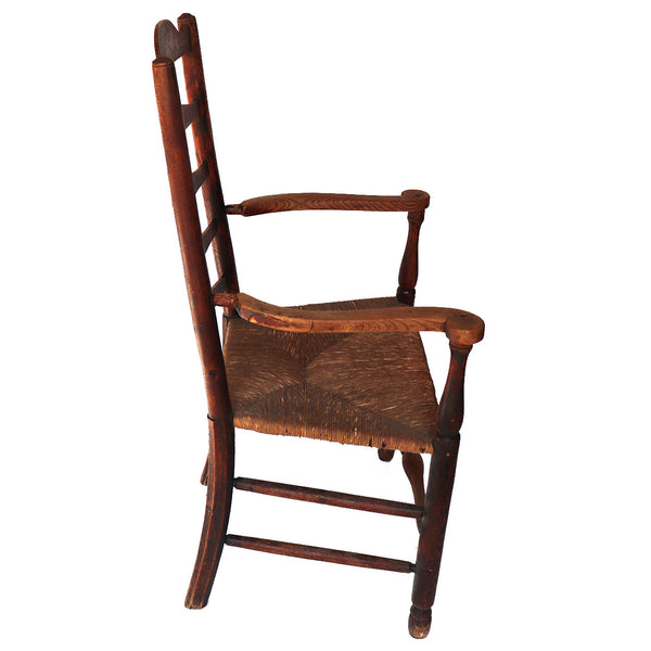 Early English Georgian Oak Rush Seat Ladderback Armchair