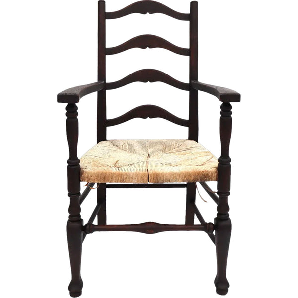 English Oak Twisted Paper Cord Seat Ladderback Armchair