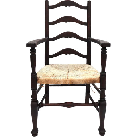 English Oak Twisted Paper Cord Seat Ladderback Armchair