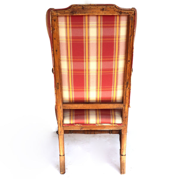 Swedish Gustavian Birch Plaid Upholstered Wingback Armchair