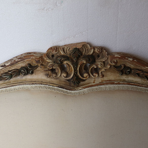 French Rococo Revival Painted Beechwood Cotton Upholstered Settee