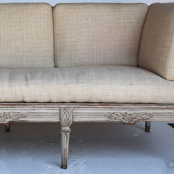 Swedish Gustavian Painted Fir/Pine Linen Upholstered Sofa