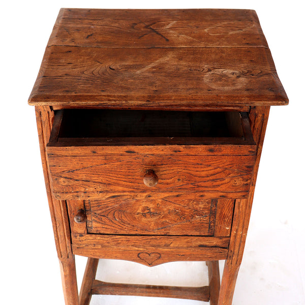 French Provincial Elm Commode Side Cabinet Table