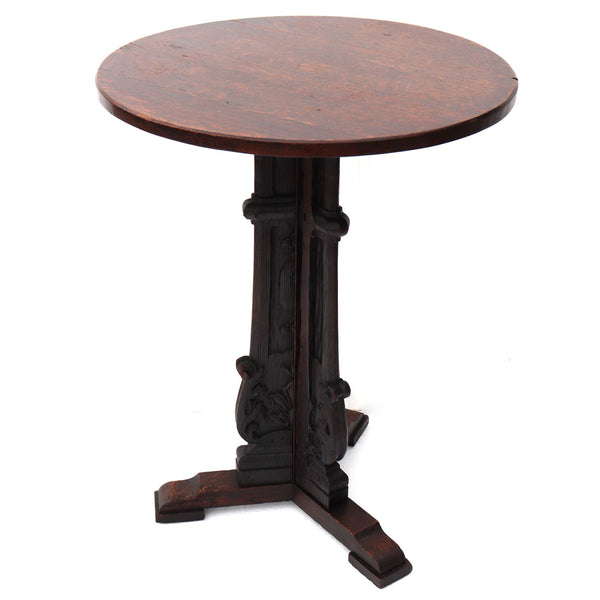 French Neo-Gothic Quarter Sawn Oak Round Pedestal Side Table