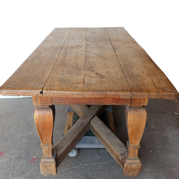 Large Danish Baroque Scrubbed Oak Plank-Top Work Table
