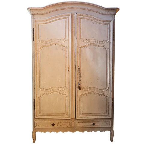 Large French Louis XV Chateau Painted Oak Armoire
