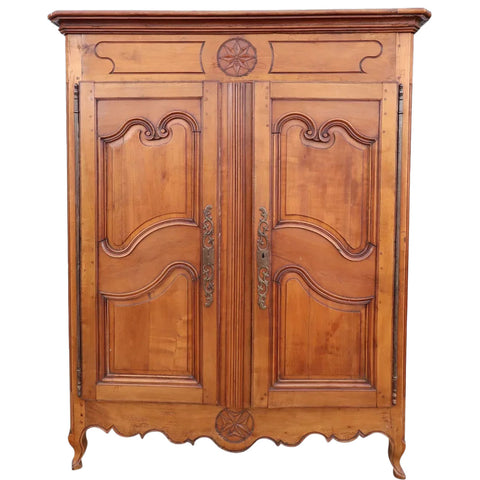 Small French Provincial Louis XV Style Cherrywood Armoire