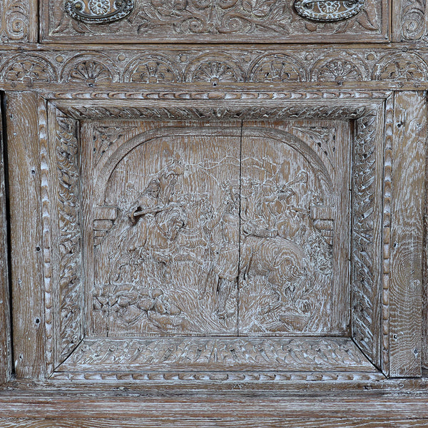 English Georgian White Washed Oak Sideboard Cabinet