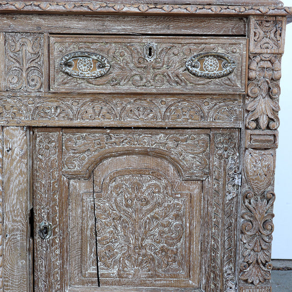 English Georgian White Washed Oak Sideboard Cabinet