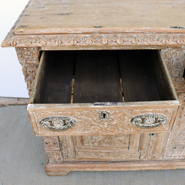 English Georgian White Washed Oak Sideboard Cabinet