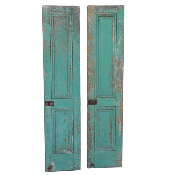 Set Two French Provincial Painted Pine Paneled Architectural Window Shutters