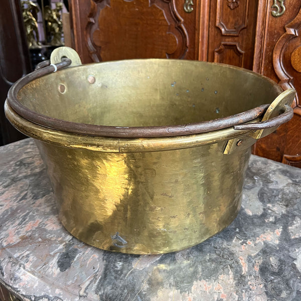 Large French Brass and Wrought Iron Handle Cooking Pot