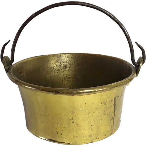 Large French Brass and Wrought Iron Handle Cooking Pot