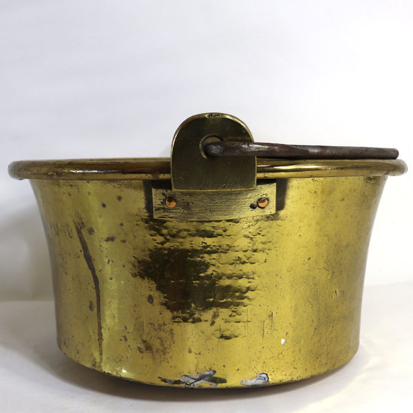 Large French Brass and Wrought Iron Handle Cooking Pot