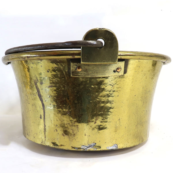 Large French Brass and Wrought Iron Handle Cooking Pot