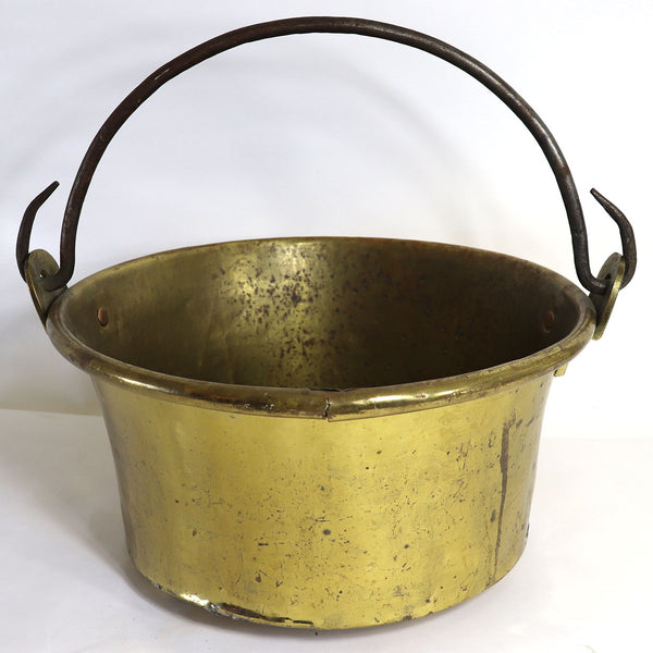 Large French Brass and Wrought Iron Handle Cooking Pot