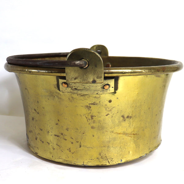 Large French Brass and Wrought Iron Handle Cooking Pot