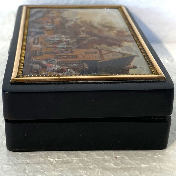 French 18k Gold and Tortoiseshell Snuff Box with Miniature Painting