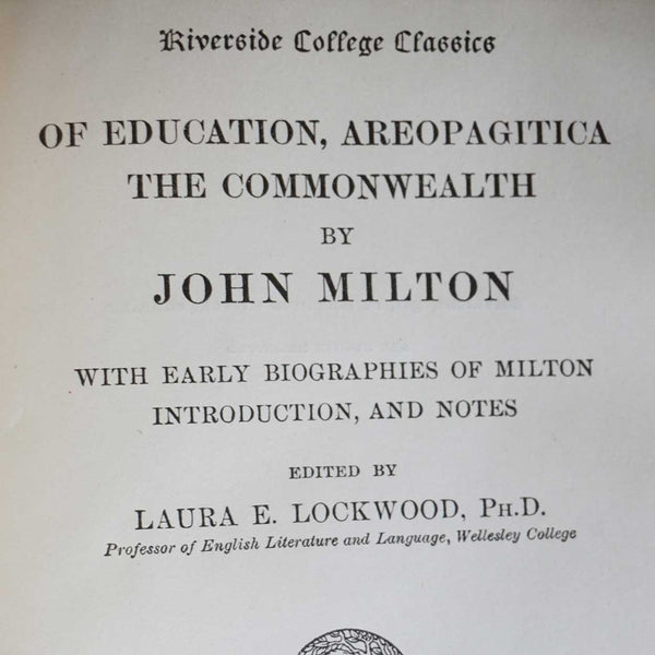First Edition Book: Selected Essays by John Milton