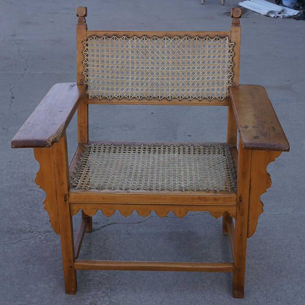 Anglo Indian Caned Satinwood Open Armchair