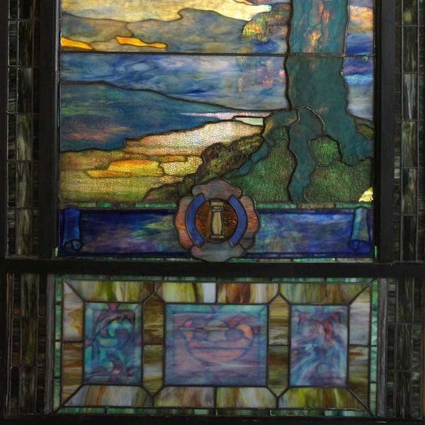 American Duffner and Kimberly Stained and Leaded Glass Sunset Triptych Window