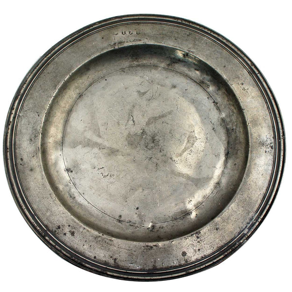 Large English Pewter Reeded-Rim Charger Plate