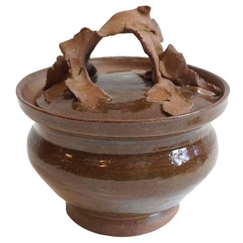 ERON JOHNSON Contemporary Art Pottery Brown Glaze Lidded Pot