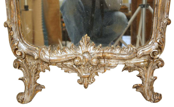 Rare Pair of Large Early Italian Baroque Silver Gilt Pier Mirrors
