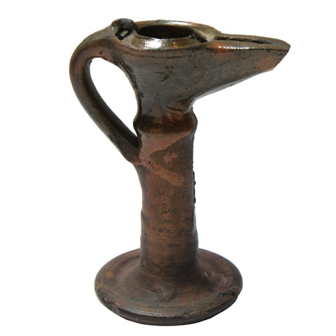 Islamic Brown Glazed Terracotta One-Handle Oil Lamp