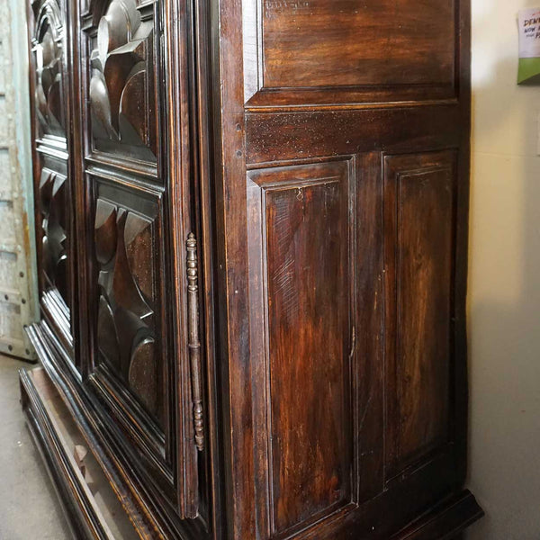 Large French Louis XIII Walnut Chateau Theobon Diamond Point Armoire